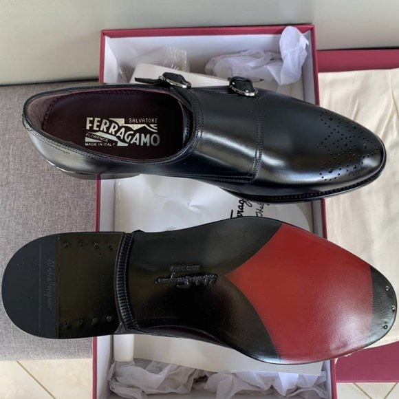 Authentic Salvatore Ferragamo Brighton Double Monk Strap Black Leather S… main image 4